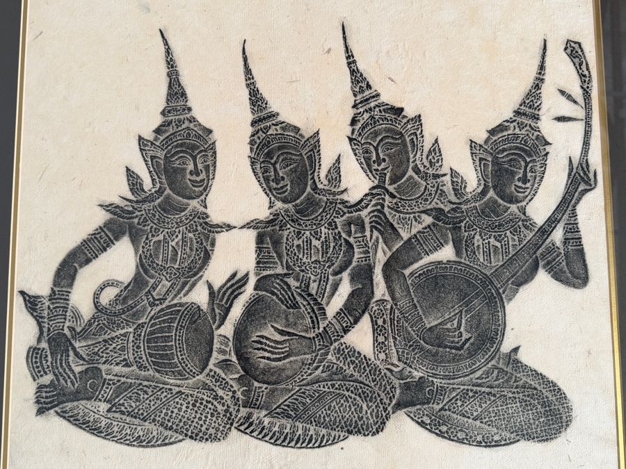 Framed Vintage Thai Temple Rubbing 29 X 27 [Photo 3]