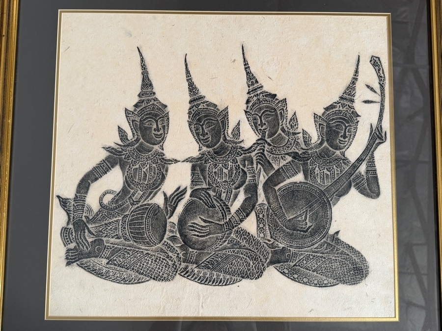 Framed Vintage Thai Temple Rubbing 29 X 27 [Photo 2]