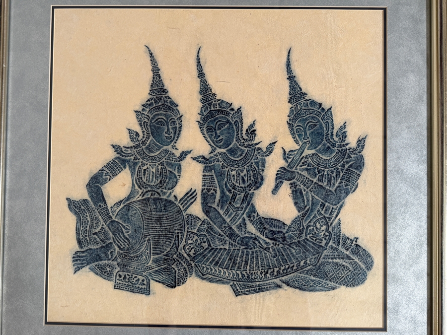 Framed Vintage Thai Temple Rubbing 28 X 27 [Photo 2]
