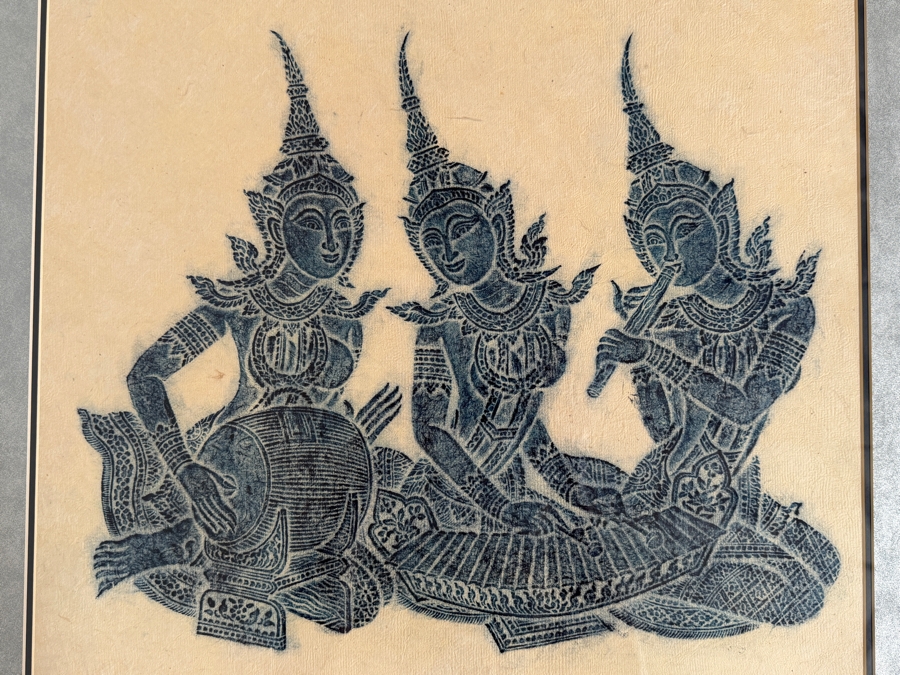 Framed Vintage Thai Temple Rubbing 28 X 27 [Photo 3]