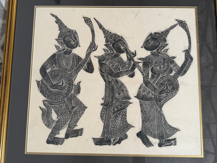 Framed Vintage Thai Temple Rubbing 29.5 X 27 [Photo 2]