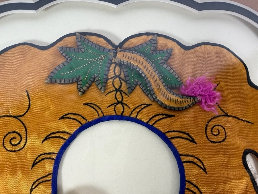 Antique Chinese Handmade Silk Embroidered Baby Collar (Child's Ceremonial Bib) Professionally Matted and Ready for Framing 14.5 X 14 [Photo 5]