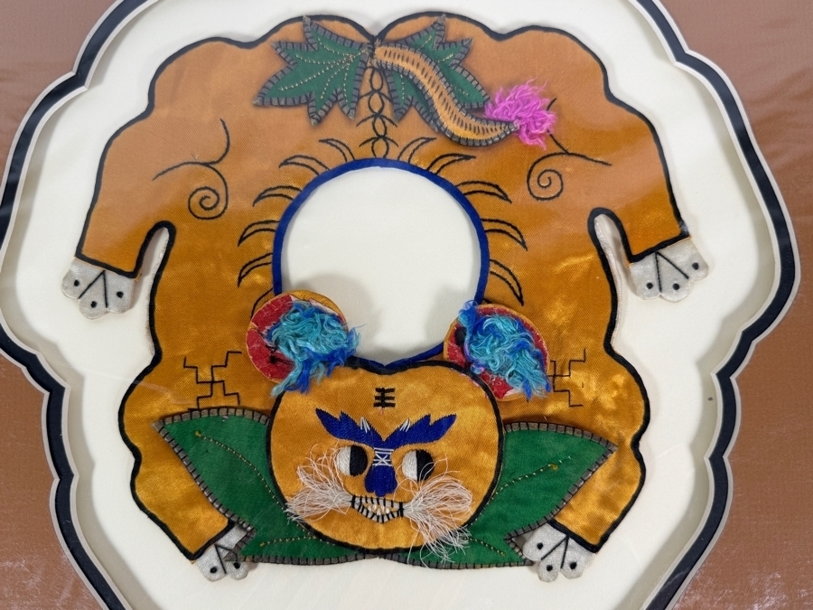 Antique Chinese Handmade Silk Embroidered Baby Collar (Child's Ceremonial Bib) Professionally Matted and Ready for Framing 14.5 X 14 [Photo 3]