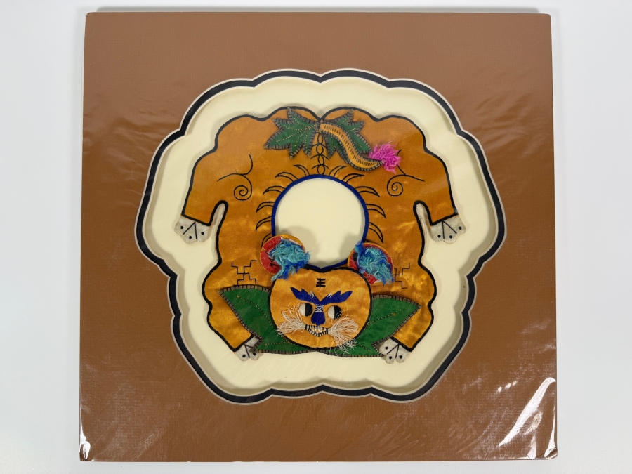 Antique Chinese Handmade Silk Embroidered Baby Collar (Child's Ceremonial Bib) Professionally Matted and Ready for Framing 14.5 X 14 [Photo 2]