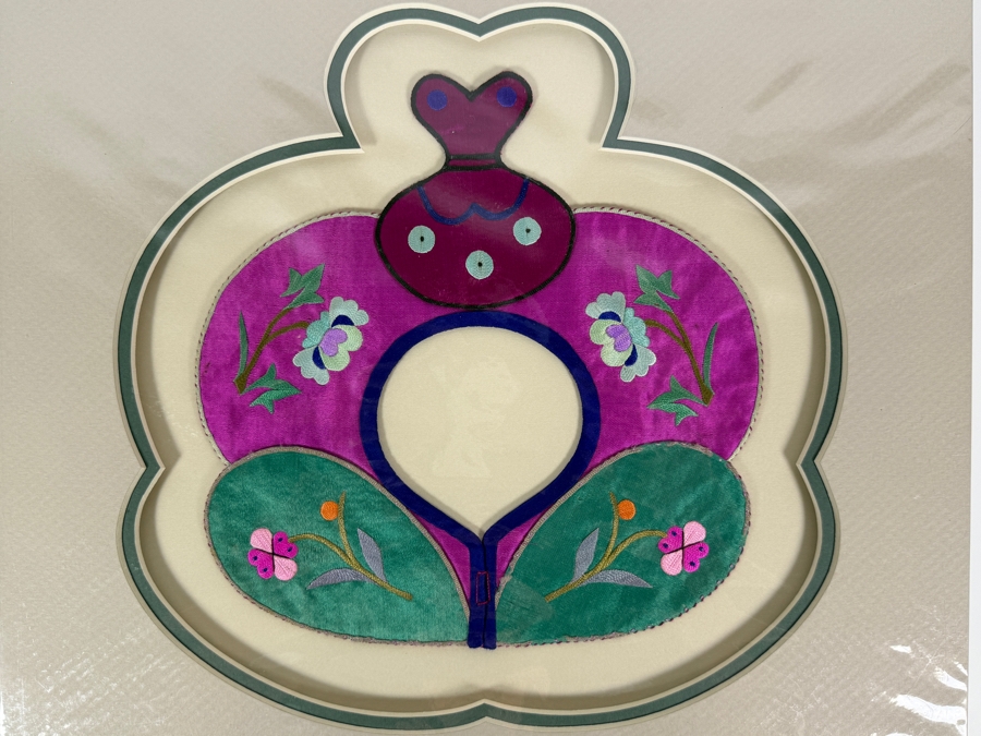 Antique Chinese Handmade Silk Embroidered Baby Collar (Child's Ceremonial Bib) Professionally Matted and Ready for Framing 14 X 14