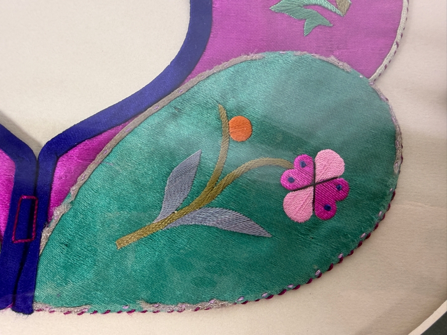 Antique Chinese Handmade Silk Embroidered Baby Collar (Child's Ceremonial Bib) Professionally Matted and Ready for Framing 14 X 14 [Photo 4]