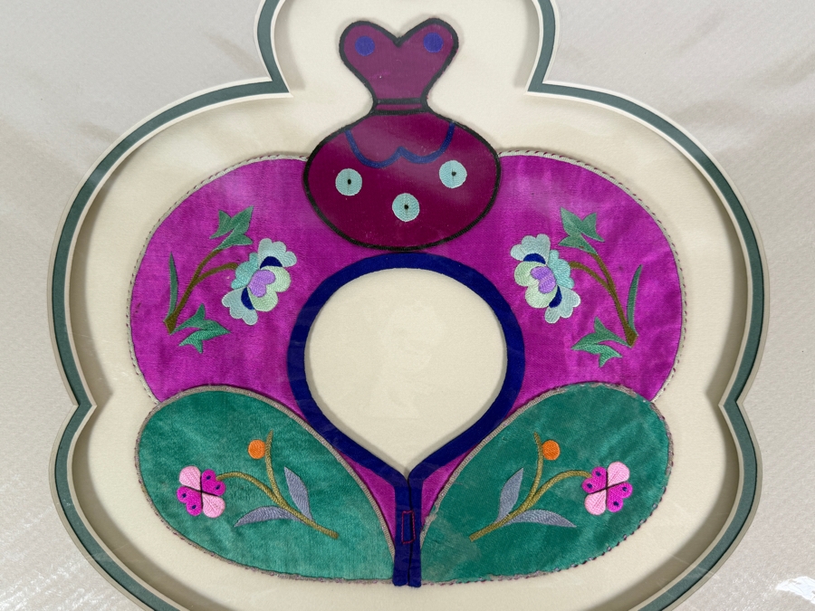 Antique Chinese Handmade Silk Embroidered Baby Collar (Child's Ceremonial Bib) Professionally Matted and Ready for Framing 14 X 14 [Photo 3]