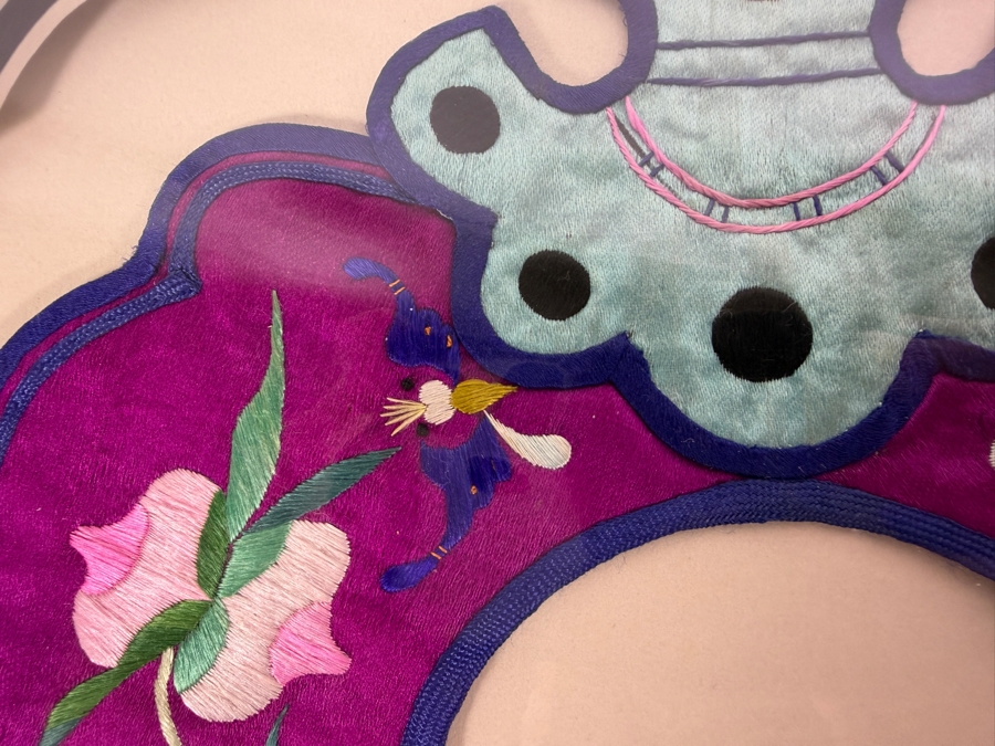 Antique Chinese Handmade Silk Embroidered Baby Collar (Child's Ceremonial Bib) Professionally Matted and Ready for Framing 14.5 X 14.5 [Photo 5]