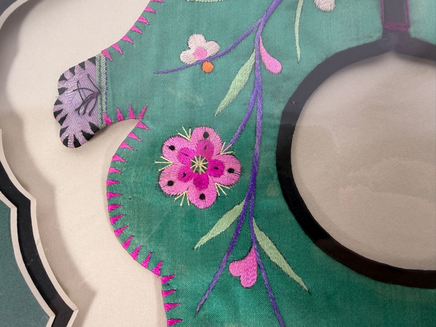 Antique Chinese Handmade Silk Embroidered Baby Collar (Child's Ceremonial Bib) Professionally Matted and Ready for Framing 14.5 X 14 [Photo 5]