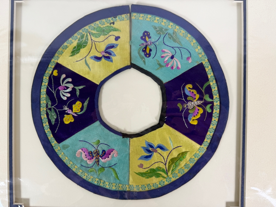 Antique Chinese Handmade Silk Embroidered Baby Collar (Child's Ceremonial Bib) Professionally Matted and Ready for Framing 14.5 X 14.5 [Photo 3]