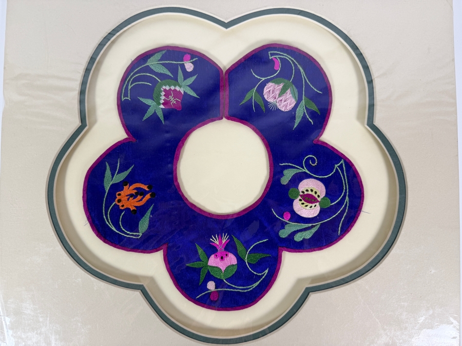 Antique Chinese Handmade Silk Embroidered Baby Collar (Child's Ceremonial Bib) Professionally Matted and Ready for Framing 14 X 14