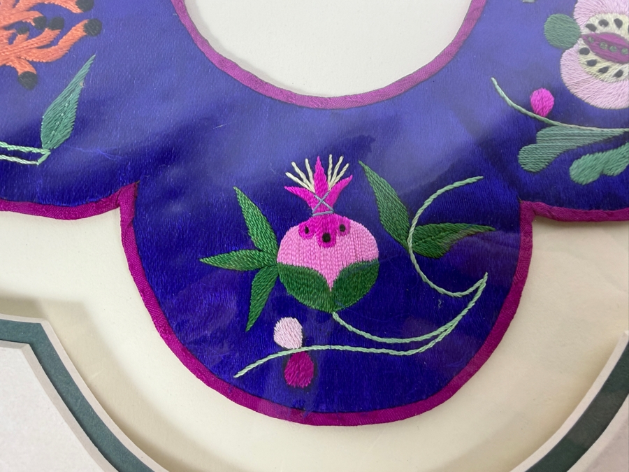 Antique Chinese Handmade Silk Embroidered Baby Collar (Child's Ceremonial Bib) Professionally Matted and Ready for Framing 14 X 14 [Photo 4]
