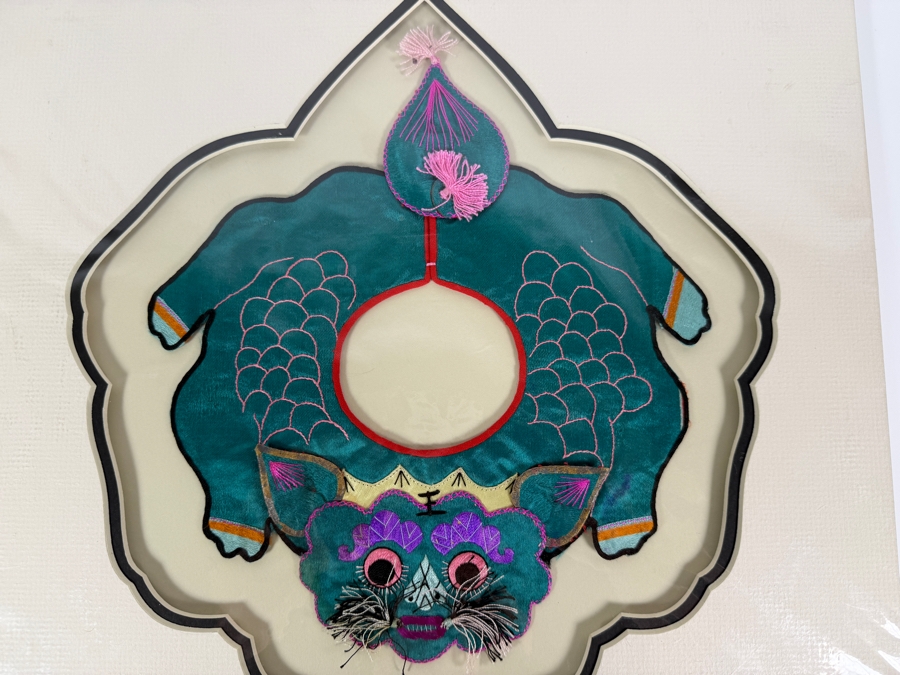 Antique Chinese Handmade Silk Embroidered Baby Collar (Child's Ceremonial Bib) Professionally Matted and Ready for Framing 15 X 16 [Photo 3]