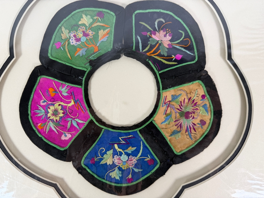 Antique Chinese Handmade Silk Embroidered Baby Collar (Child's Ceremonial Bib) Professionally Matted and Ready for Framing 14 X 13.5 [Photo 3]