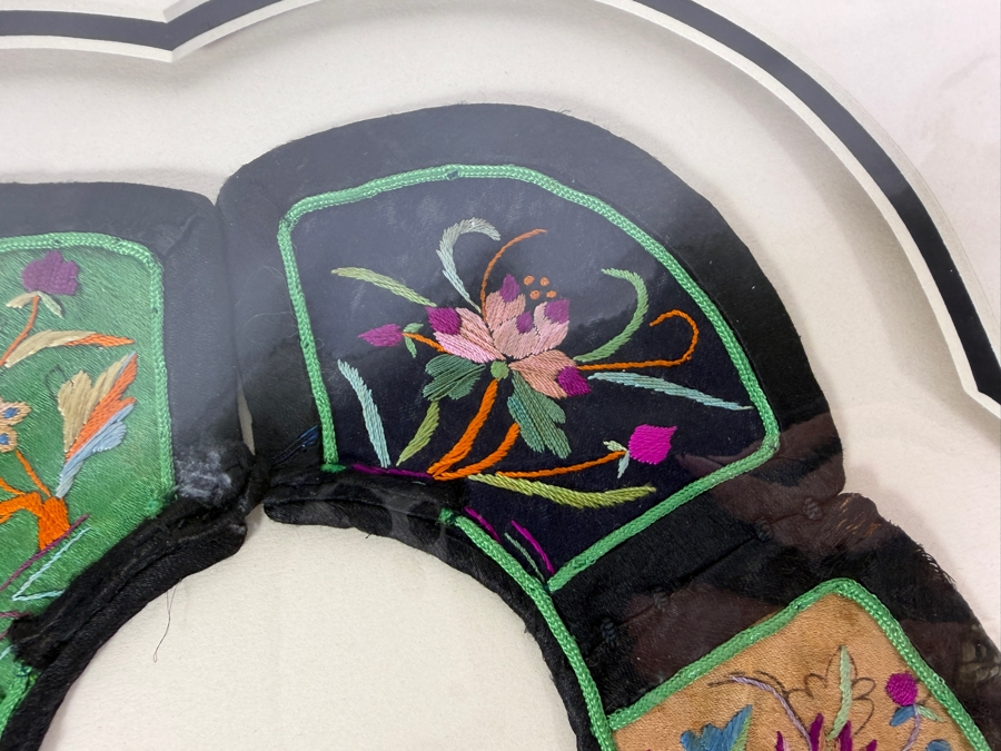 Antique Chinese Handmade Silk Embroidered Baby Collar (Child's Ceremonial Bib) Professionally Matted and Ready for Framing 14 X 13.5 [Photo 5]