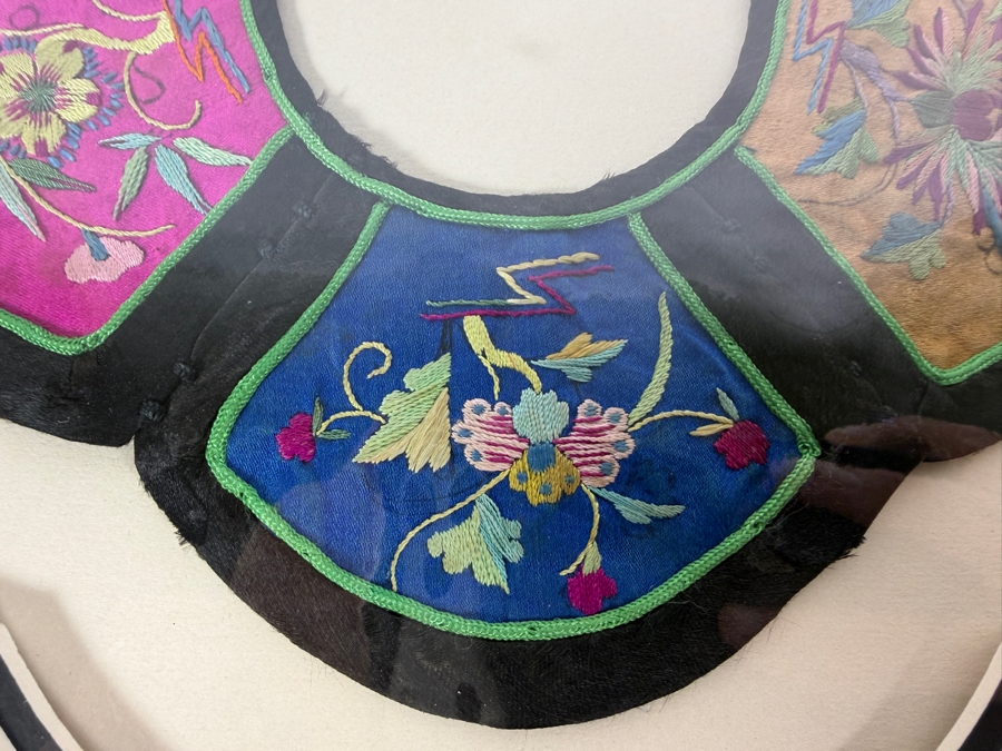 Antique Chinese Handmade Silk Embroidered Baby Collar (Child's Ceremonial Bib) Professionally Matted and Ready for Framing 14 X 13.5 [Photo 4]