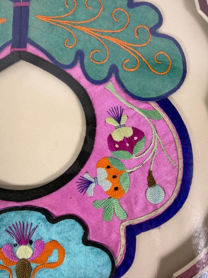 Antique Chinese Handmade Silk Embroidered Baby Collar (Child's Ceremonial Bib) Professionally Matted and Ready for Framing 13 X 14.5 [Photo 5]