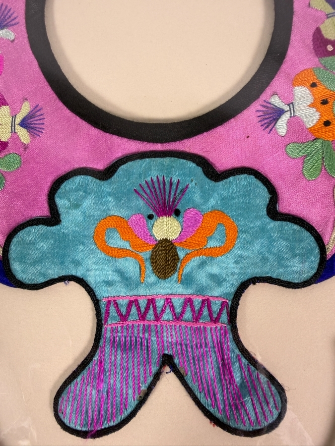Antique Chinese Handmade Silk Embroidered Baby Collar (Child's Ceremonial Bib) Professionally Matted and Ready for Framing 13 X 14.5 [Photo 4]