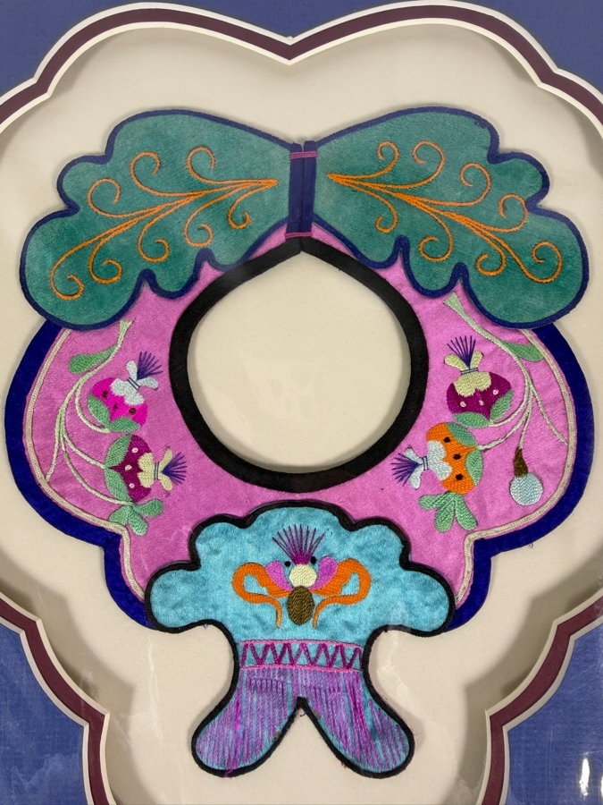 Antique Chinese Handmade Silk Embroidered Baby Collar (Child's Ceremonial Bib) Professionally Matted and Ready for Framing 13 X 14.5 [Photo 3]