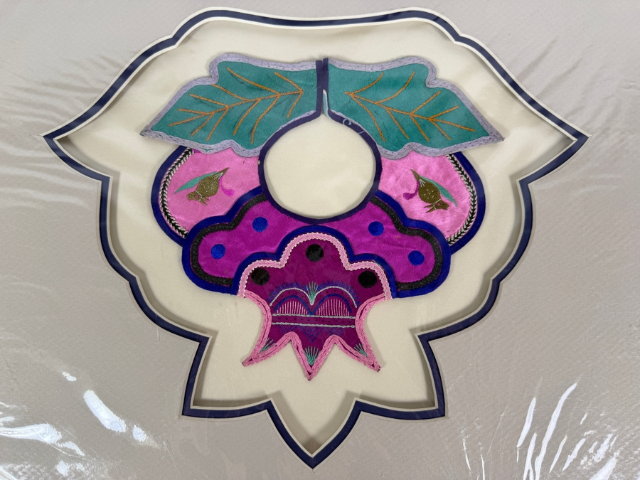 Antique Chinese Handmade Silk Embroidered Baby Collar (Child's Ceremonial Bib) Professionally Matted and Ready for Framing 16.5 X 14