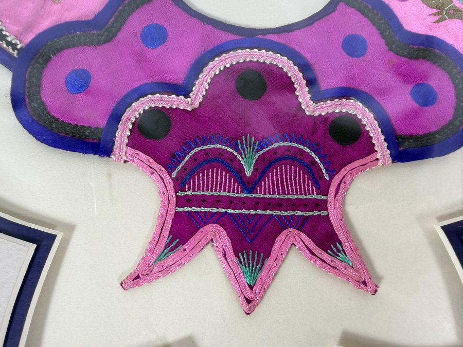 Antique Chinese Handmade Silk Embroidered Baby Collar (Child's Ceremonial Bib) Professionally Matted and Ready for Framing 16.5 X 14 [Photo 5]