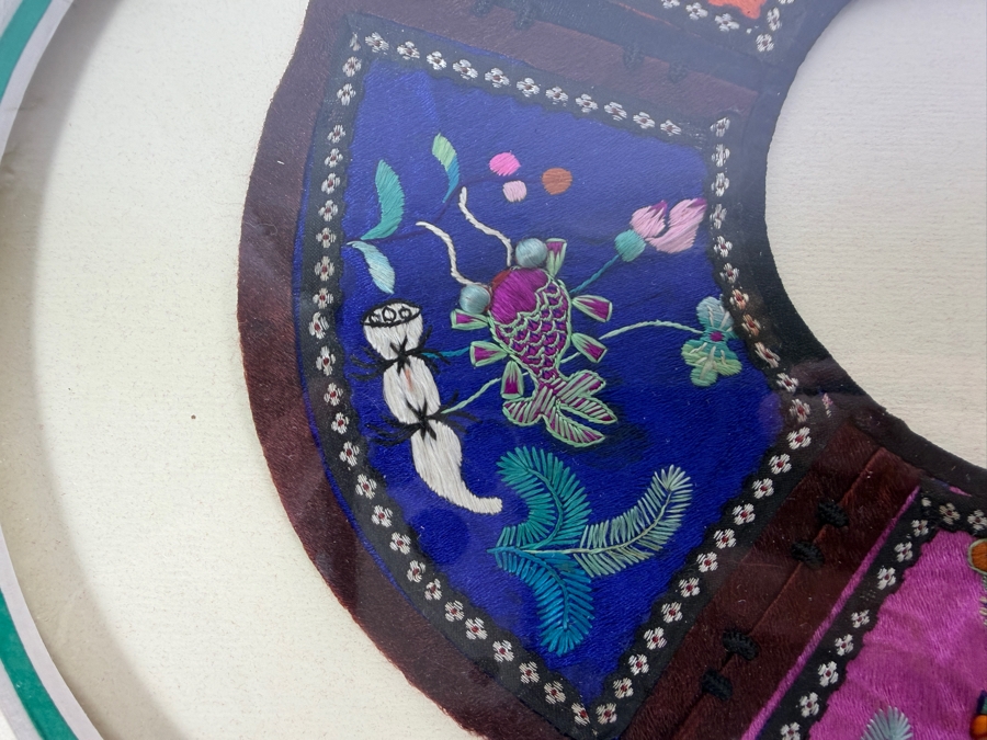 Antique Chinese Handmade Silk Embroidered Baby Collar (Child's Ceremonial Bib) Professionally Matted and Ready for Framing 15 X 15 [Photo 5]