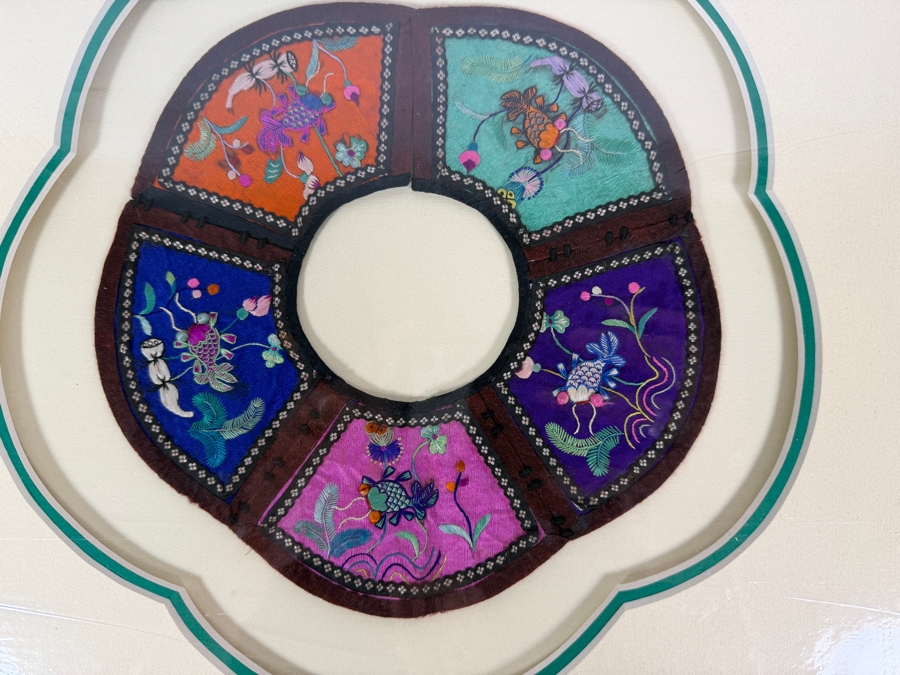 Antique Chinese Handmade Silk Embroidered Baby Collar (Child's Ceremonial Bib) Professionally Matted and Ready for Framing 15 X 15 [Photo 3]