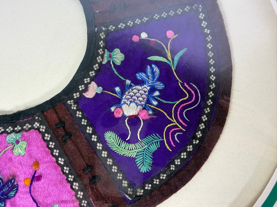 Antique Chinese Handmade Silk Embroidered Baby Collar (Child's Ceremonial Bib) Professionally Matted and Ready for Framing 15 X 15 [Photo 7]