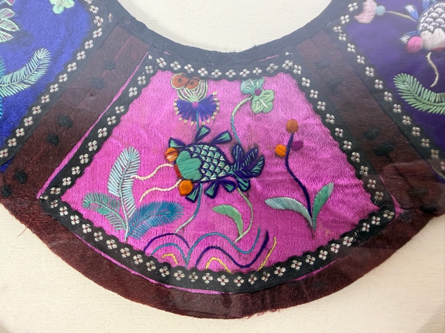 Antique Chinese Handmade Silk Embroidered Baby Collar (Child's Ceremonial Bib) Professionally Matted and Ready for Framing 15 X 15 [Photo 4]