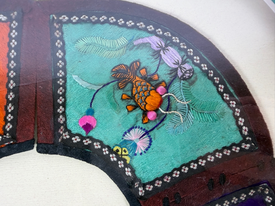 Antique Chinese Handmade Silk Embroidered Baby Collar (Child's Ceremonial Bib) Professionally Matted and Ready for Framing 15 X 15 [Photo 6]