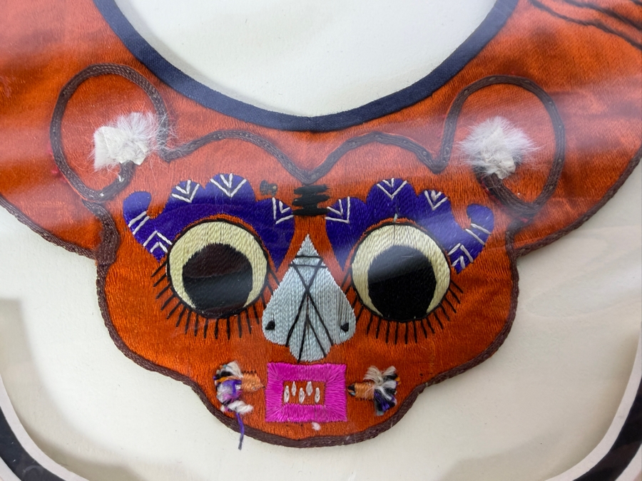 Antique Chinese Handmade Silk Embroidered Baby Collar (Child's Ceremonial Bib) Professionally Matted and Ready for Framing 15 X 14 [Photo 4]