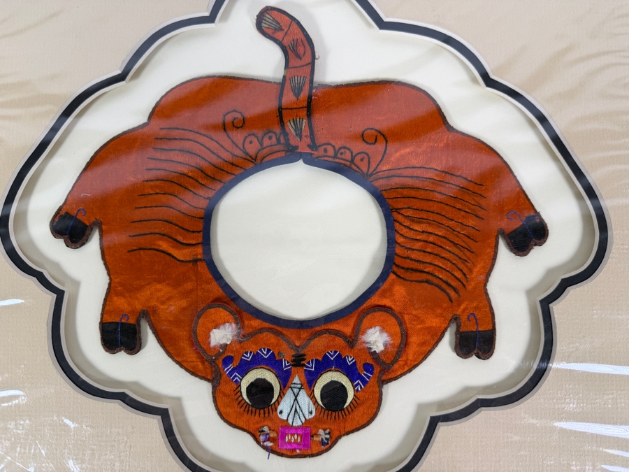 Antique Chinese Handmade Silk Embroidered Baby Collar (Child's Ceremonial Bib) Professionally Matted and Ready for Framing 15 X 14 [Photo 3]