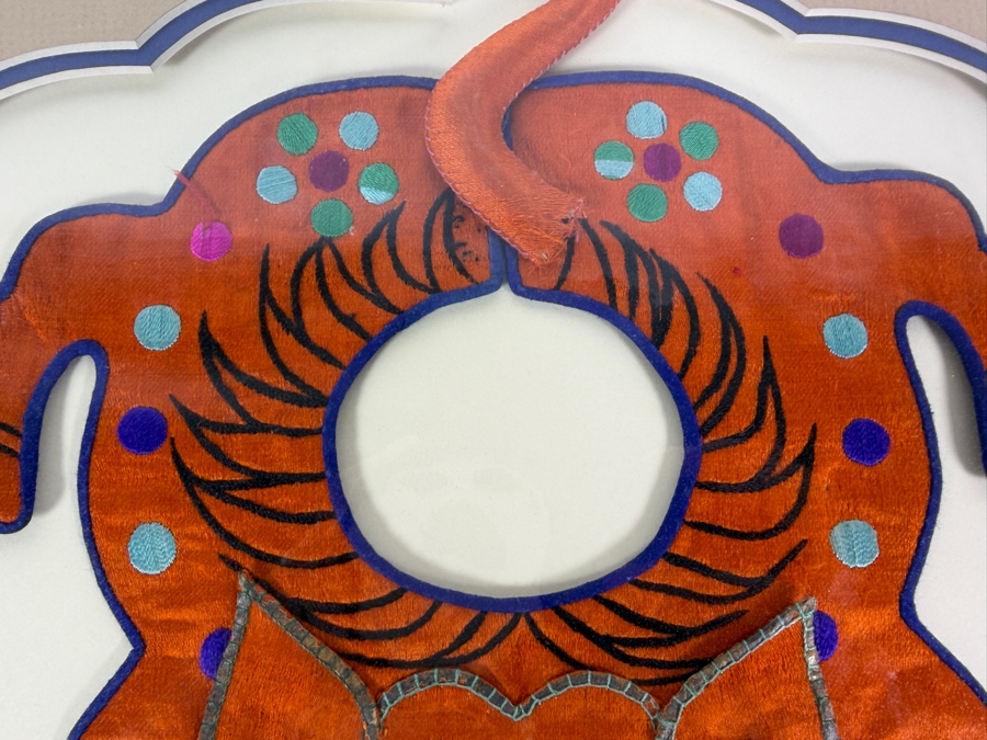 Antique Chinese Handmade Silk Embroidered Baby Collar (Child's Ceremonial Bib) Professionally Matted and Ready for Framing 15.5 X 15 [Photo 5]