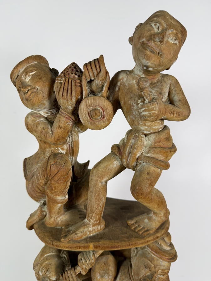 Vintage Hand-carved Wooden Burmese Myanmar Sculpture 30'H [Photo 3]