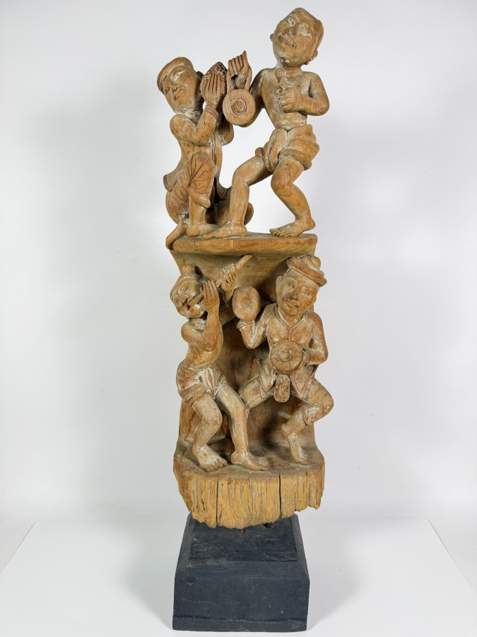 Vintage Hand-carved Wooden Burmese Myanmar Sculpture 30'H [Photo 2]