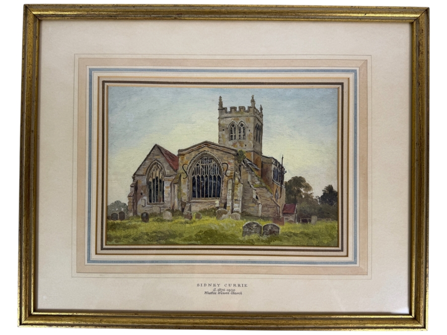 Sidney Currie (1876-1930, United Kingdom) Original Watercolor Painting on Paper Titled 'Wootton Wawen Church' 10 X 7 Framed 17 X 13 [Photo 2]