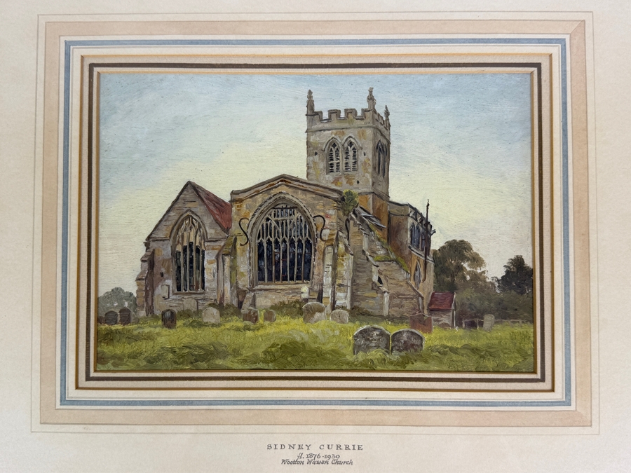 Sidney Currie (1876-1930, United Kingdom) Original Watercolor Painting on Paper Titled 'Wootton Wawen Church' 10 X 7 Framed 17 X 13