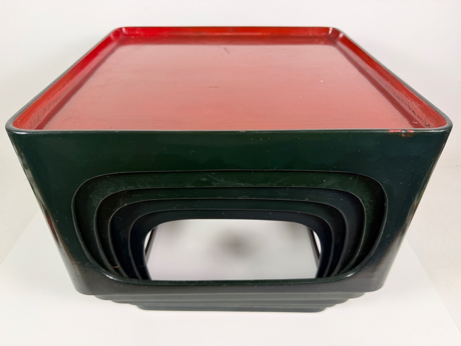 Set of (5) Vintage Japanese Lacquer Nesting Tables 15.25W X 15.25D X 9H [Photo 3]