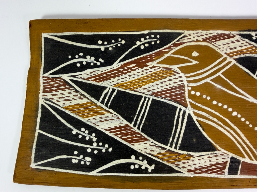 Vintage Australian Aboriginal Eucalyptus Bark Painting from the Milingimbi Daygurrgurer Clan (Eastern Arnhem Land) Featuring a Bird Painted by Artist Manawila 15' X 7' with Provenance on Back [Photo 4]