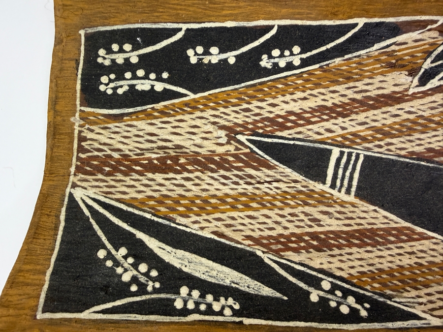 Vintage Australian Aboriginal Eucalyptus Bark Painting from the Milingimbi Daygurrgurer Clan (Eastern Arnhem Land) Featuring a Bird Painted by Artist Manawila 19.5' X 7.5' with Provenance on Back [Photo 5]