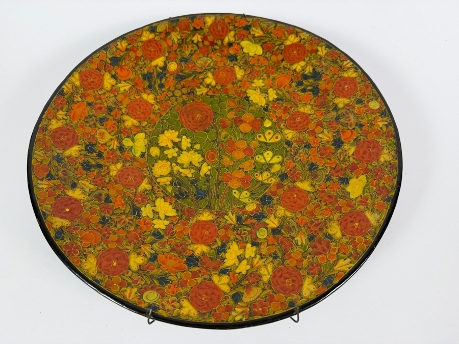 Stunning Vintage Kashmiri Paper Mache Round Footed Bowl 12.5W X 2H [Photo 3]