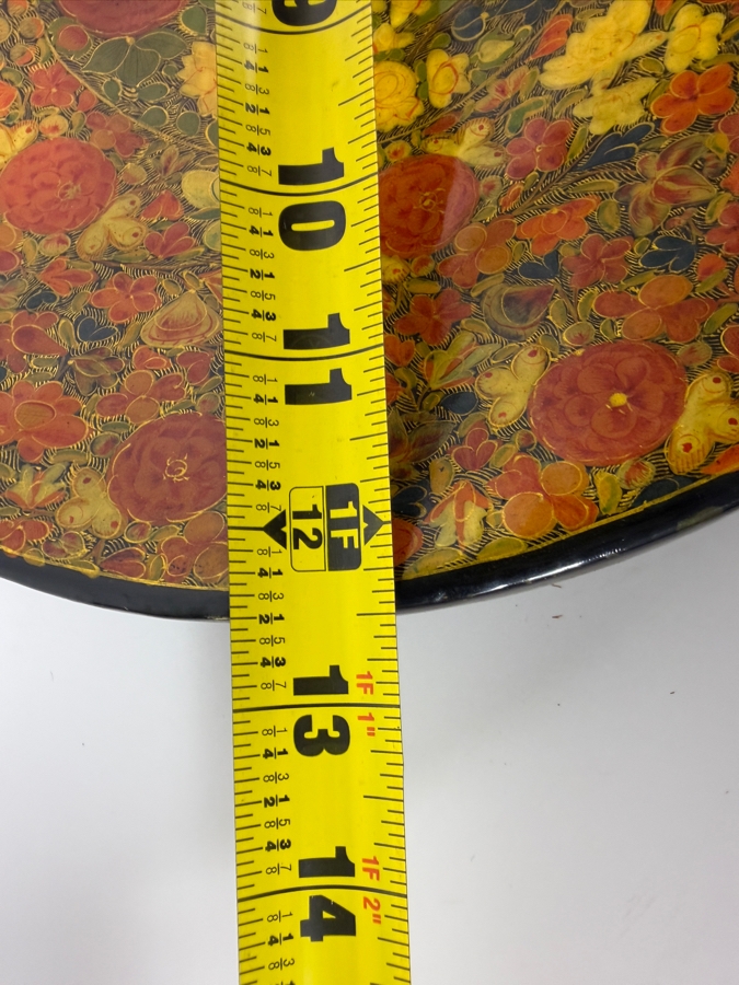 Stunning Vintage Kashmiri Paper Mache Round Footed Bowl 12.5W X 2H [Photo 7]