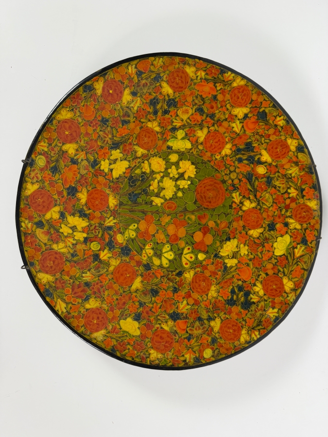 Stunning Vintage Kashmiri Paper Mache Round Footed Bowl 12.5W X 2H [Photo 2]