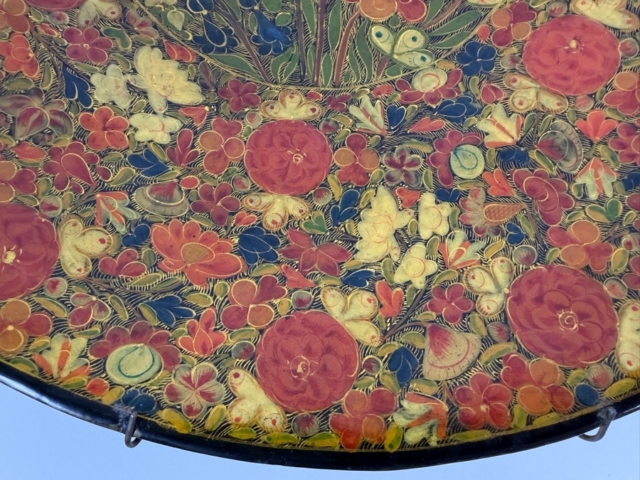 Stunning Vintage Kashmiri Paper Mache Round Footed Bowl 12.5W X 2H [Photo 5]