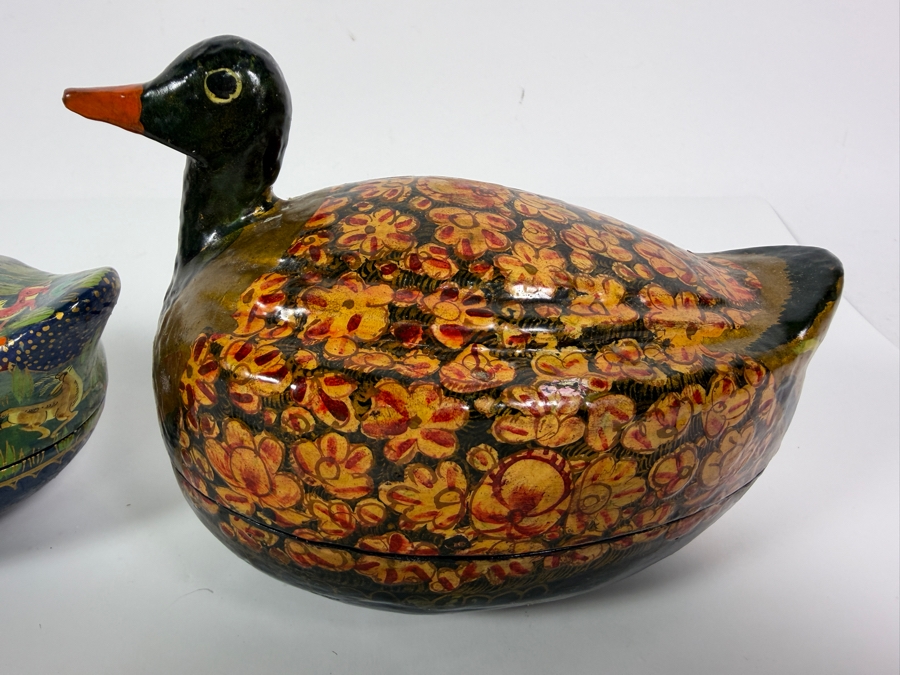 (3) Vintage Kashmiri Paper Mache Trinket Boxes in Shape of Ducks 7W X 5H [Photo 7]