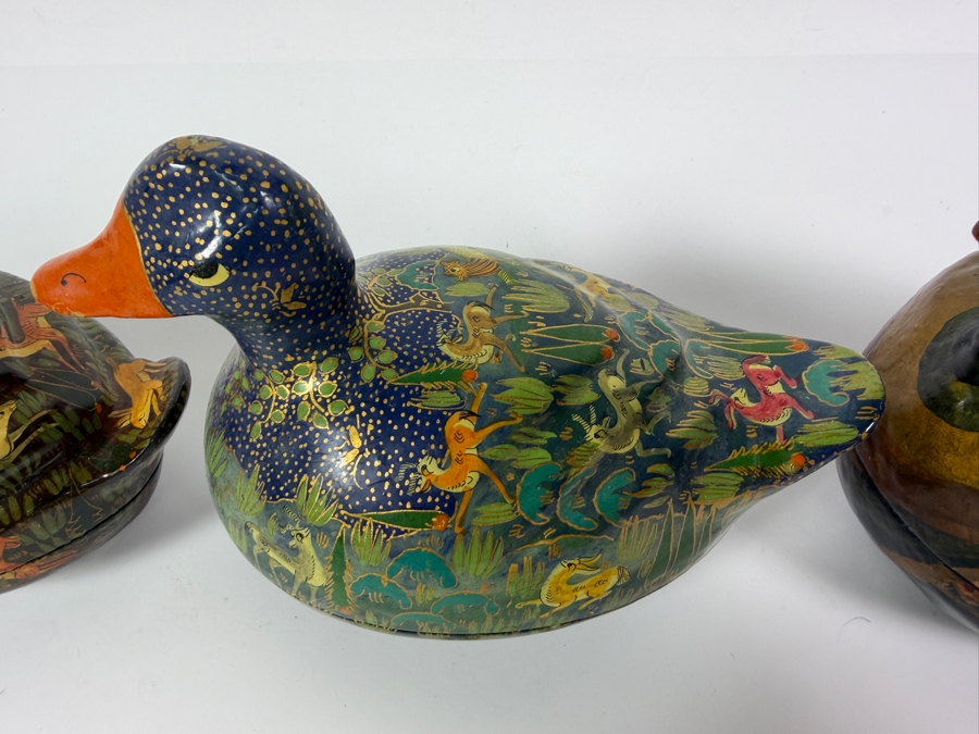 (3) Vintage Kashmiri Paper Mache Trinket Boxes in Shape of Ducks 7W X 5H [Photo 4]
