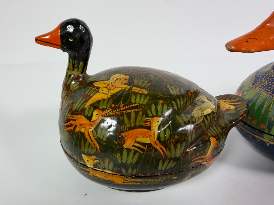 (3) Vintage Kashmiri Paper Mache Trinket Boxes in Shape of Ducks 7W X 5H [Photo 5]