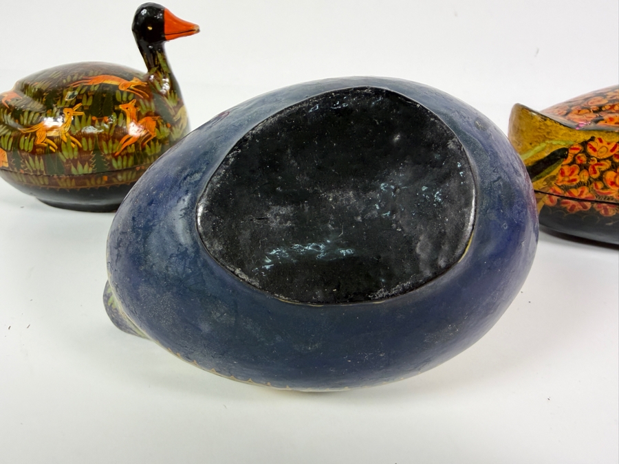 (3) Vintage Kashmiri Paper Mache Trinket Boxes in Shape of Ducks 7W X 5H [Photo 10]