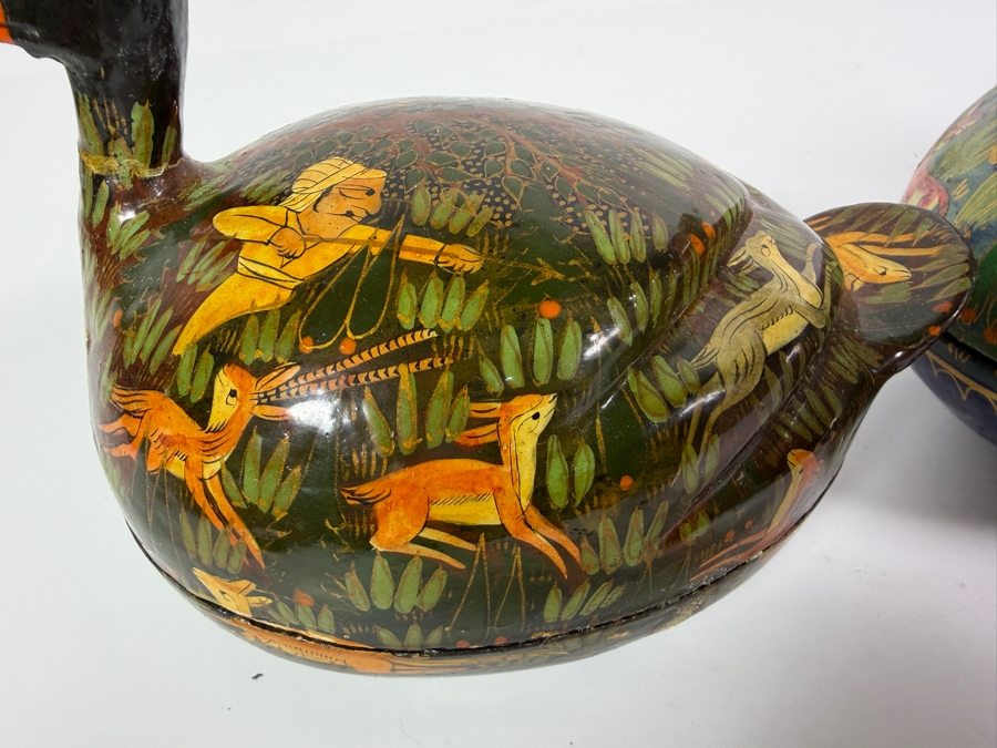 (3) Vintage Kashmiri Paper Mache Trinket Boxes in Shape of Ducks 7W X 5H [Photo 6]