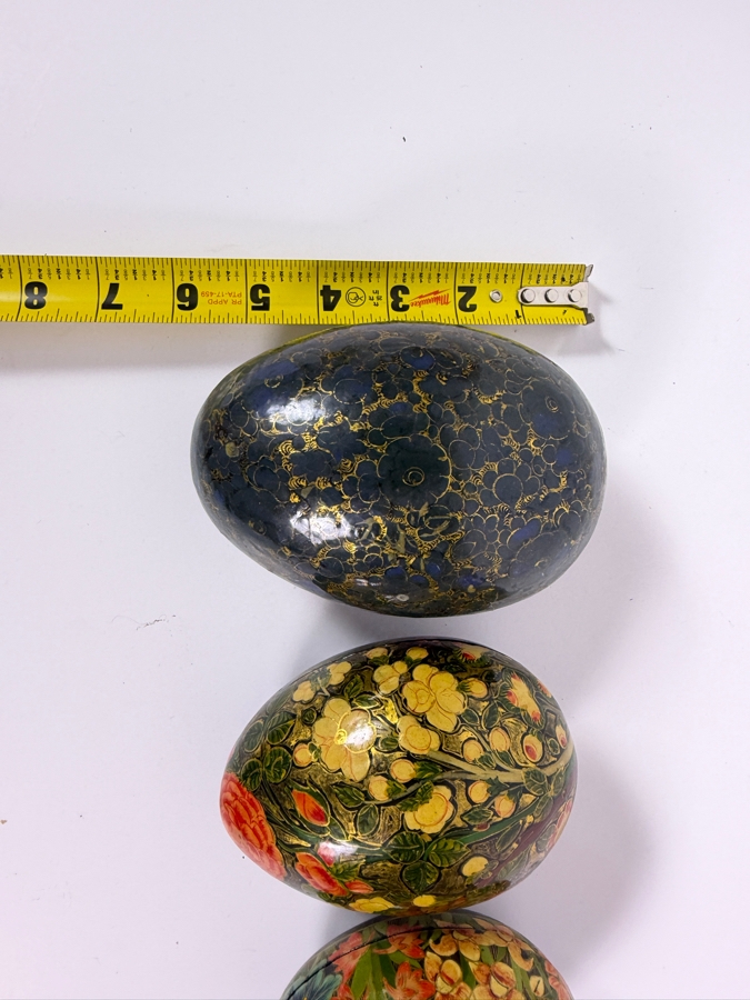 (3) Vintage Kashmiri Paper Mache Egg Trinket Boxes 6W [Photo 8]